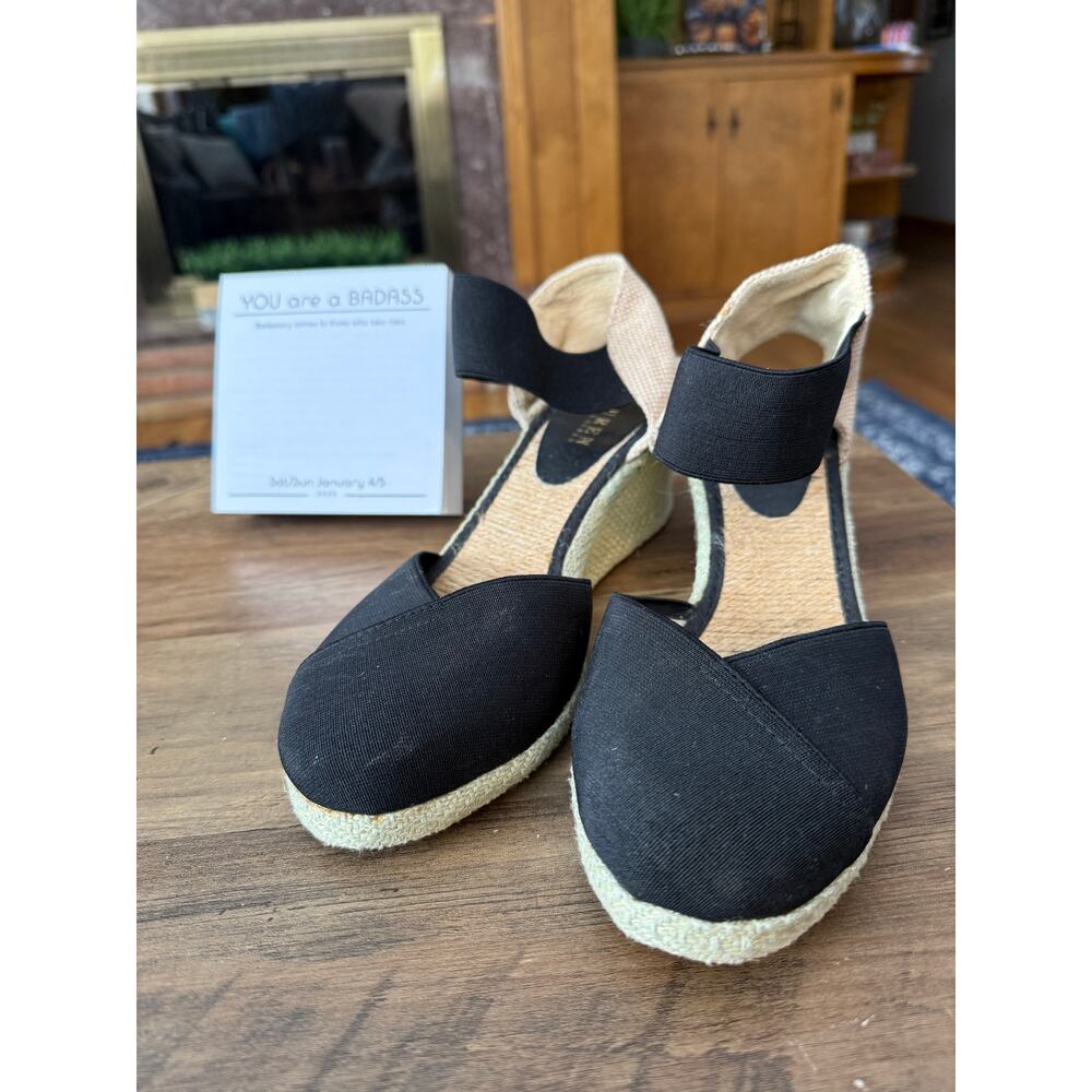 6/$25 LAUREN Ralph Lauren Raffia and Elastic Rounded Toe Wedge